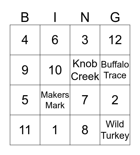 Bourbon Bingo Card