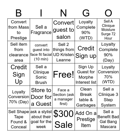 Ulta Bingo Card