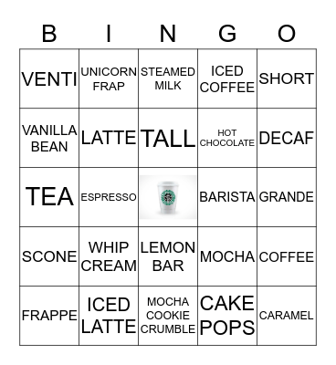 STARBUCKS Bingo Card