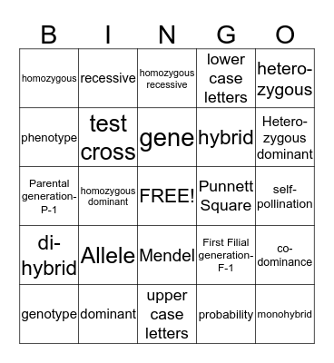 Genetics Bingo Card