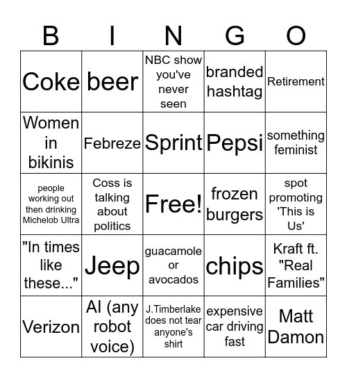 'One Ad for $5M' Bingo Card