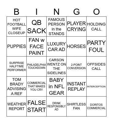 SUPER BOWL 52 Bingo Card