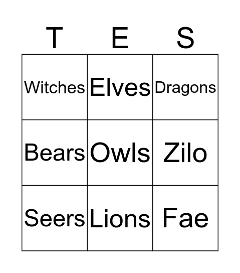 The Elders Series Bingo Card