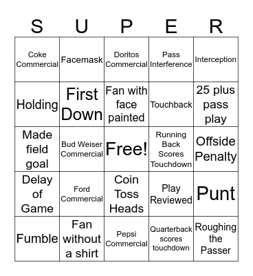 Super Bowl Bingo Card