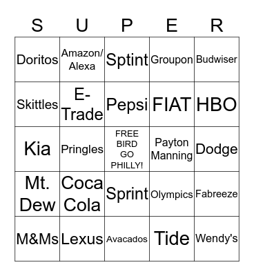 SUPER BOWL BINGO Card