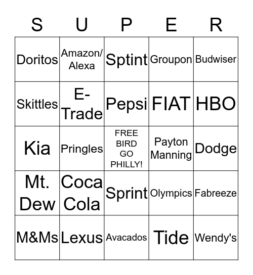 SUPER BOWL BINGO Card