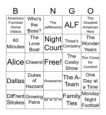 80s TV Bingo Card