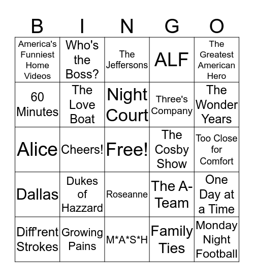 80s TV Bingo Card