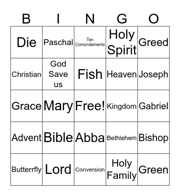 Bingo for Jesus Bingo Card