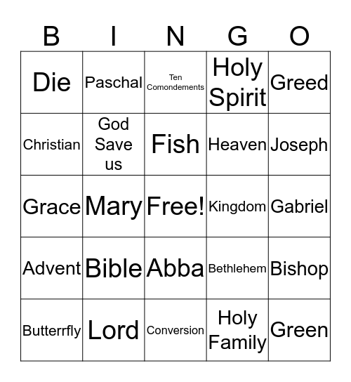 Bingo for Jesus Bingo Card