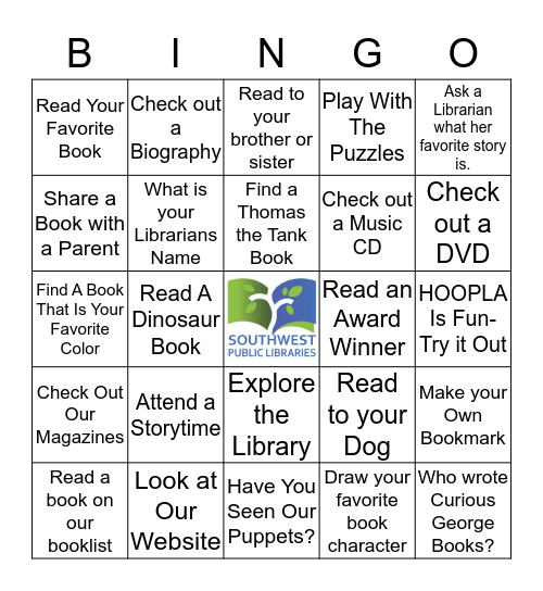 2018 National Library Week Challenge Bingo Card