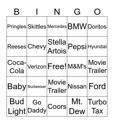 SUPER Bowl BINGO 2018 Bingo Card