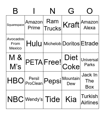 Super Bowl 52 Bingo Card