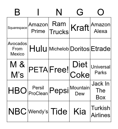 Super Bowl 52 Bingo Card