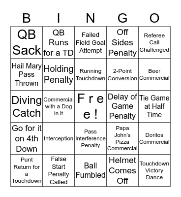 SUPER BOWL BINGO Card