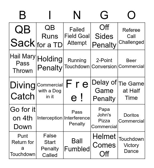 SUPER BOWL BINGO Card