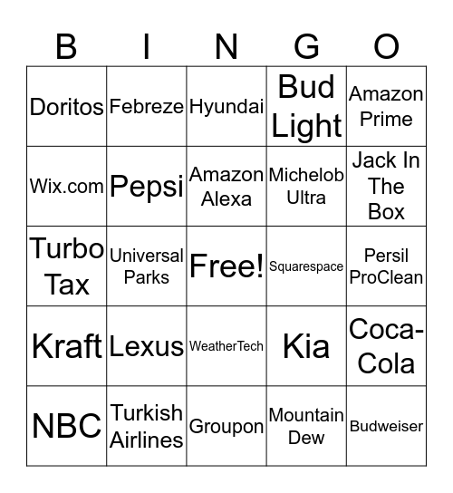 Super Bowl 52 Bingo Card