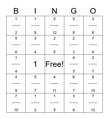 Fraction Bingo Card