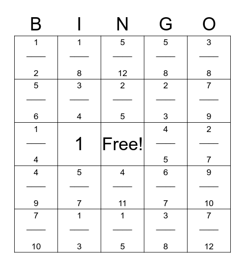 Fraction Bingo Card