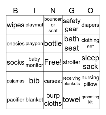 Baby Shower BINGO Card