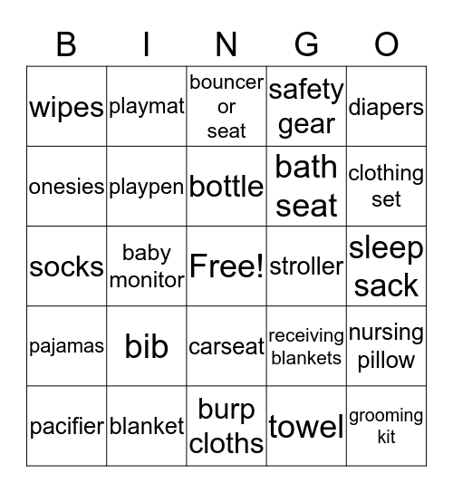 Baby Shower BINGO Card