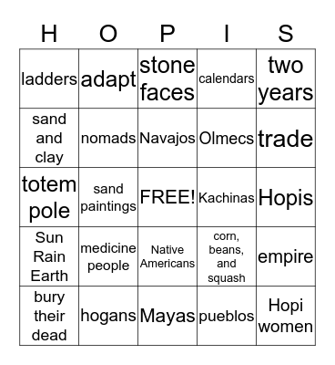 Historical Indians Bingo Card