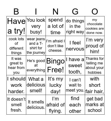 Feelings and impressions Bingo Card