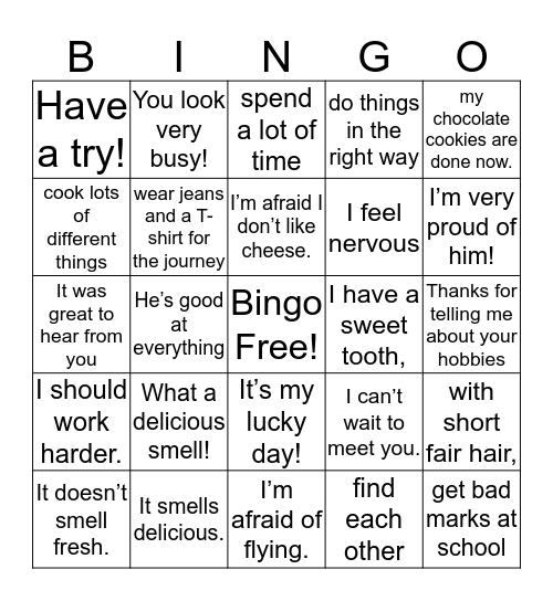 Feelings and impressions Bingo Card