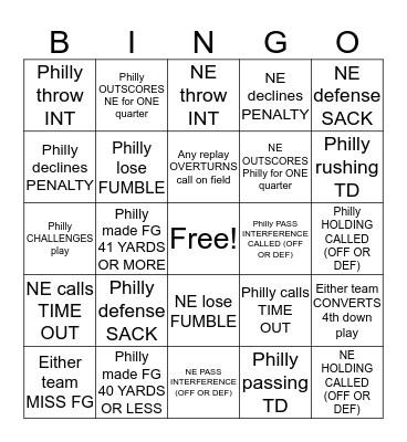 Super Bowl XLVII Bingo Card