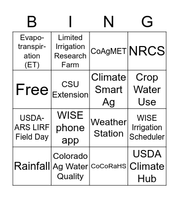 Irrigation Scheduling Bingo Card