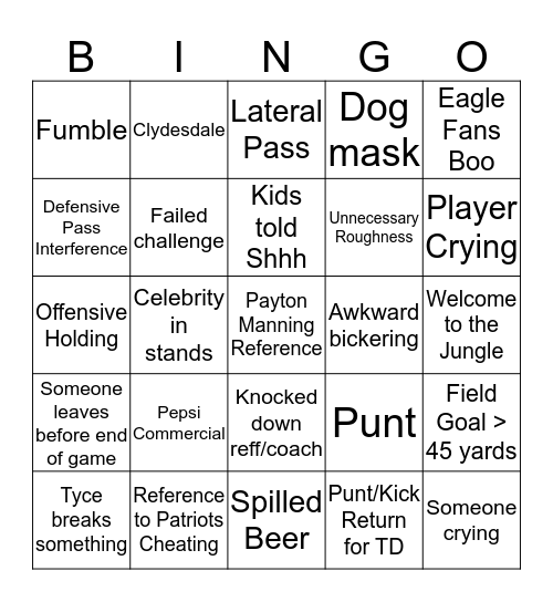 Super Bowlingo! Bingo Card