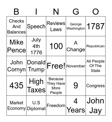 Civics Bingo Card