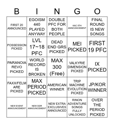 KAC + Extra Exclusive BINGO Card