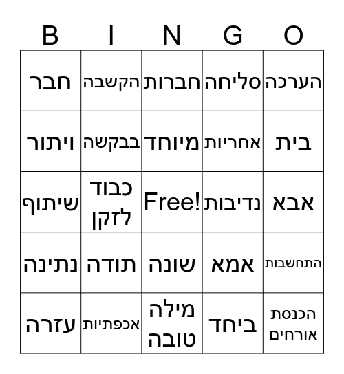 יהי כבוד חברך חביב עליך כשלך Bingo Card