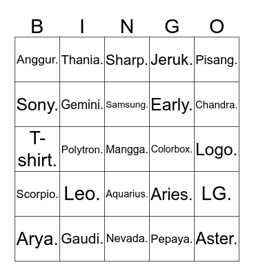 Early cantik. Bingo Card