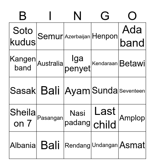 Untitled Bingo Card