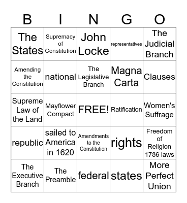 Articles of Confederation - Unit 2 Chapter 5 Section 1 Bingo Card