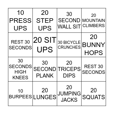 FITNESS BINGO Card