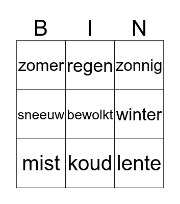 het weer Bingo Card