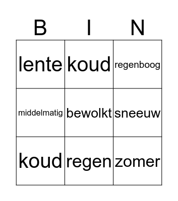 het weer Bingo Card