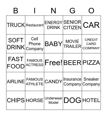 TV COMMERCIAL BINGO Card