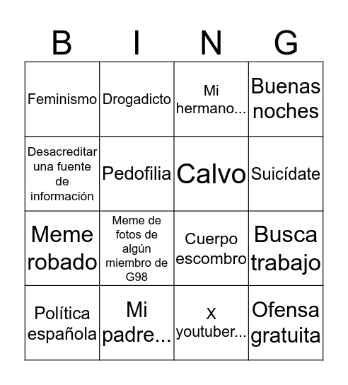 Sergio Tapia Bingo Card