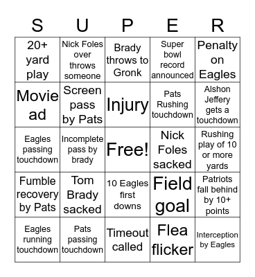 Patriots vs. Eagles Bingo Card