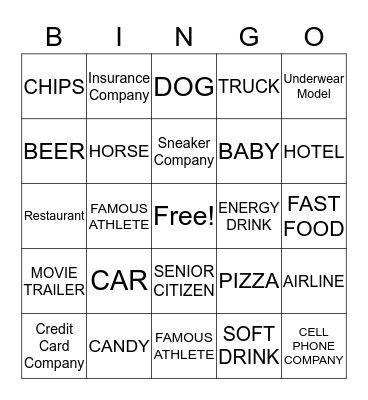 TV COMMERCIAL BINGO Card