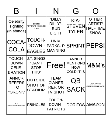 SUPER BOWL BINGO Card