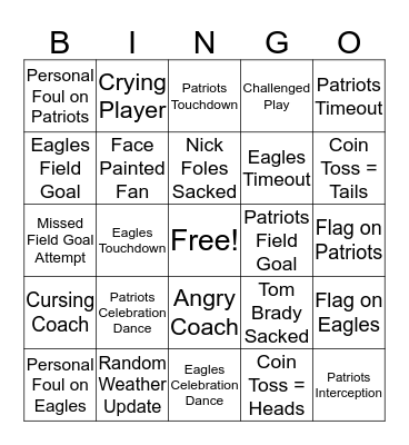 SUPER BOWL 52 - GAME BINGO Card