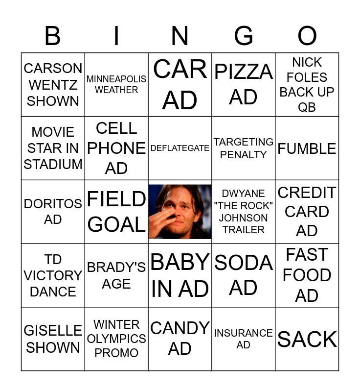 Super Bowl LII Bingo Card