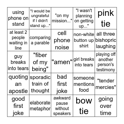 Fast Sunday Bingo Card