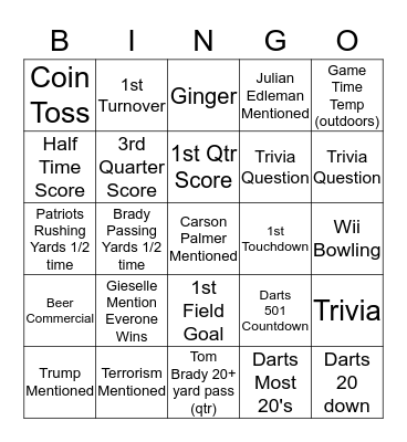 Rolls Superbowl Bingo 2018 Bingo Card