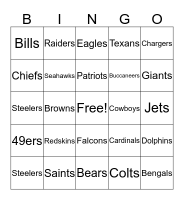 Super Bowl Bingo Card